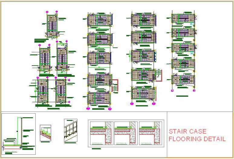 Staircase Flooring Design CAD- Kota Stone, Railing, and Skirting Detail